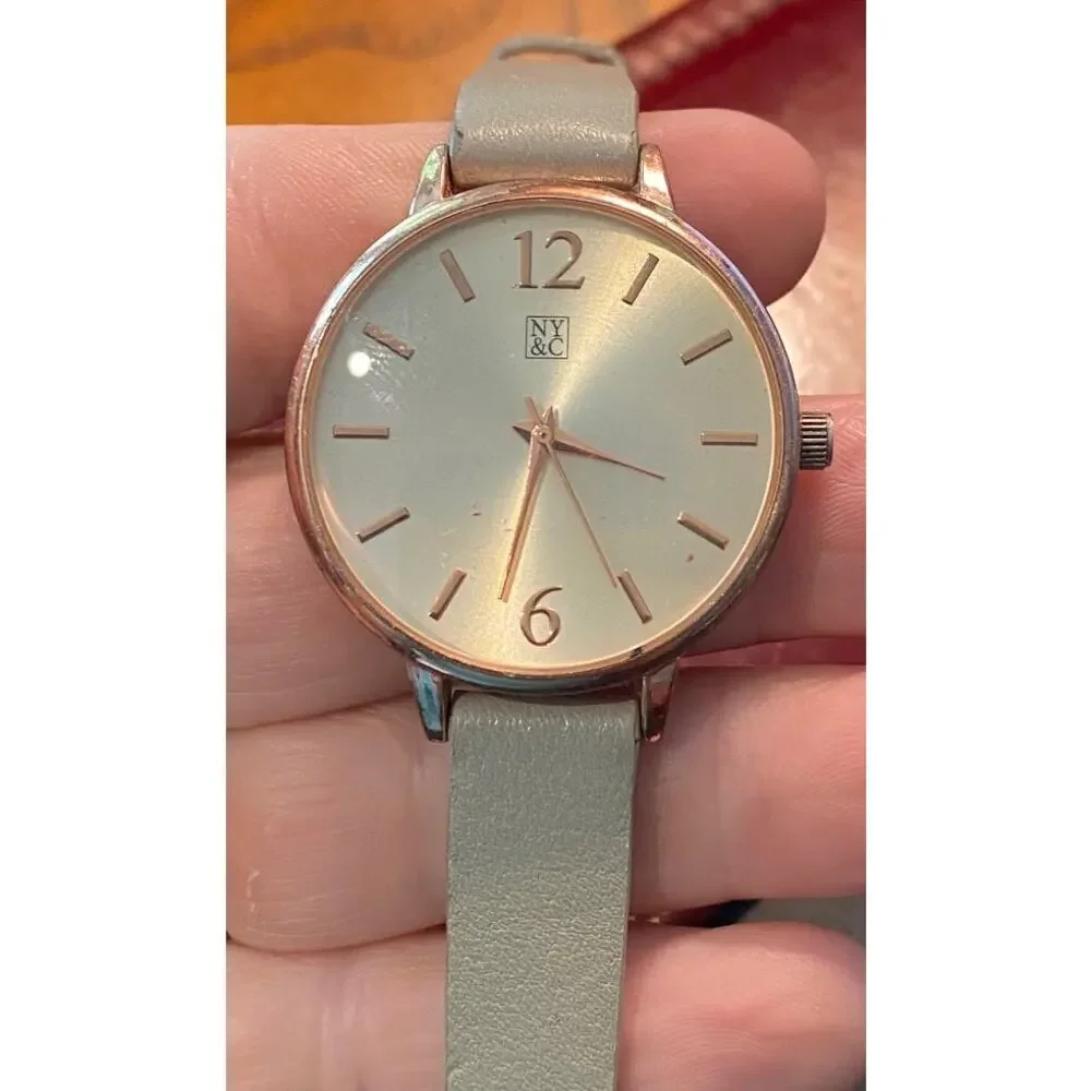 Women's 38mm Rose Gold Tone New York & Co Watch, Gray Band